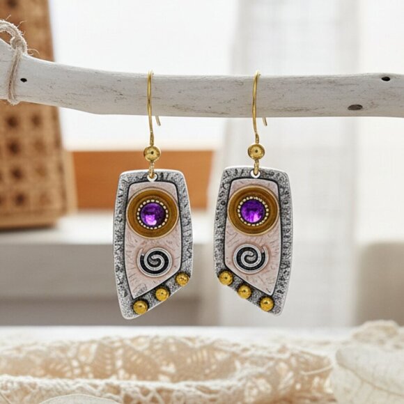 NKULTD Jewelry - Bohemian Glam - Purple Gem & Spirals Dangle Trendy Fashion Earrings 🌈🌟